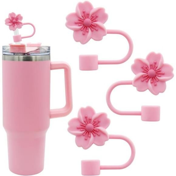 3PCS Stanley Cup Pink Cherry Blossom Flower Straw Cover Topper Accessories Gift - Picture 1 of 7